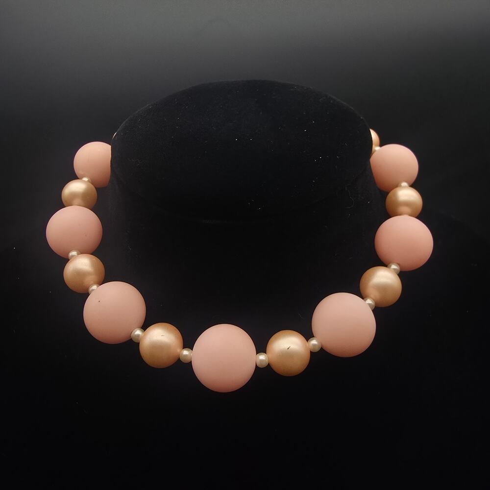 Vintage Pink Beaded Collar Necklace Costume Jewelry